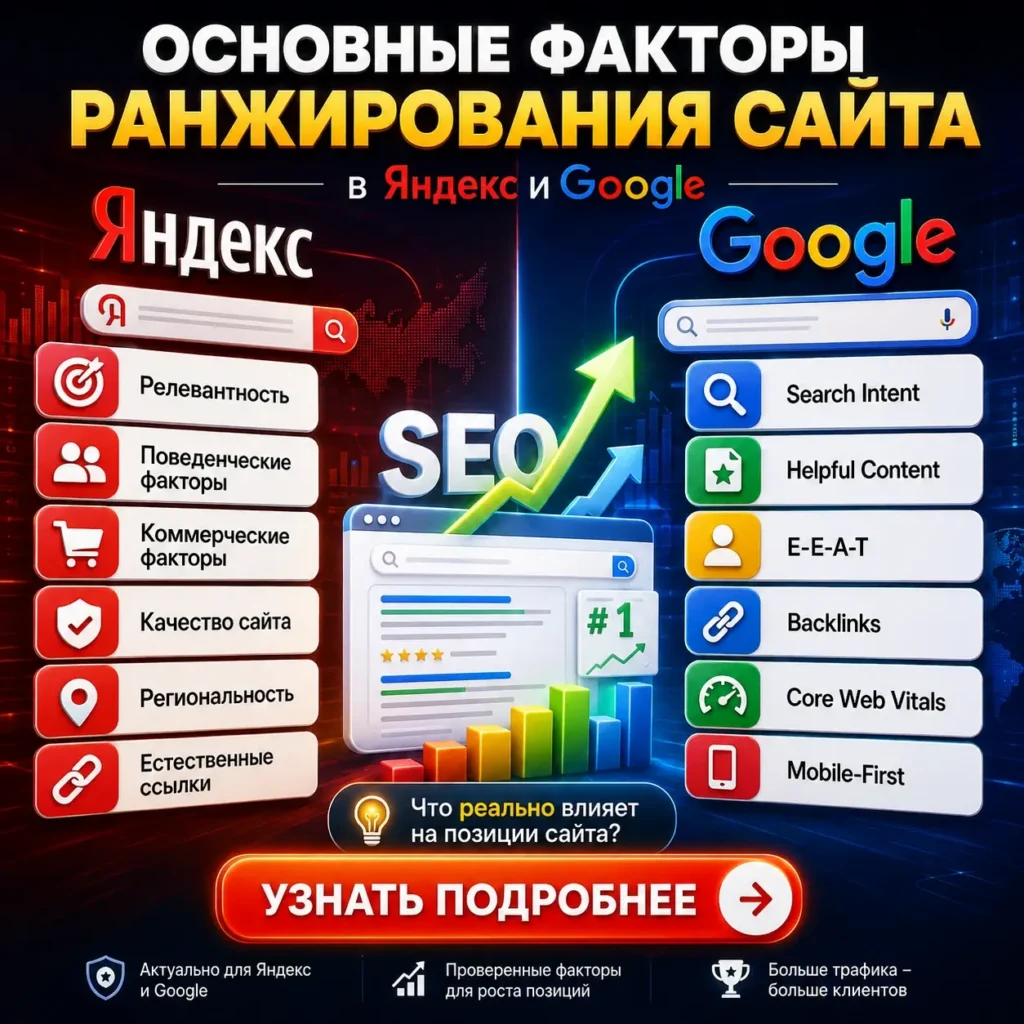 Основные факторы ранжирования сайта в Яндекс и Google