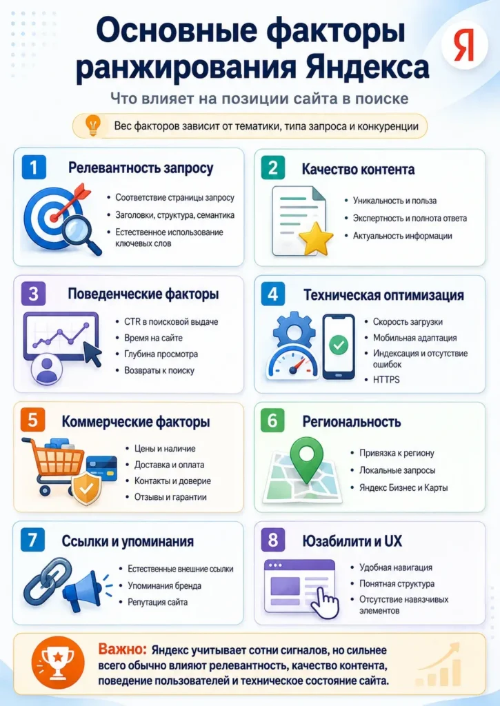 основные факторы ранжирования сайтов Яндекс